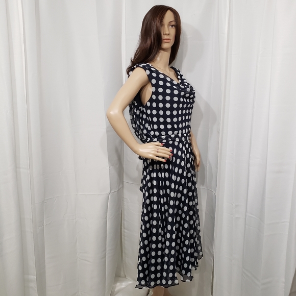 MSK Navy Midi Dress with Lg White Polka Dots Sz 16 - Picture 3 of 8
